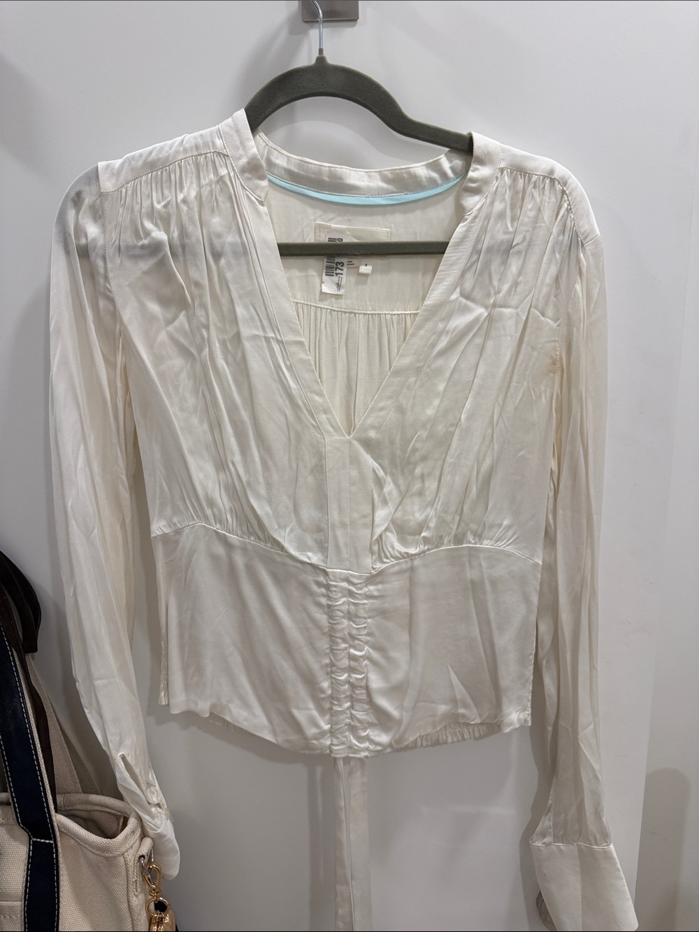 Anthropologie Ivory V-Neck Gathered Front Blouse
